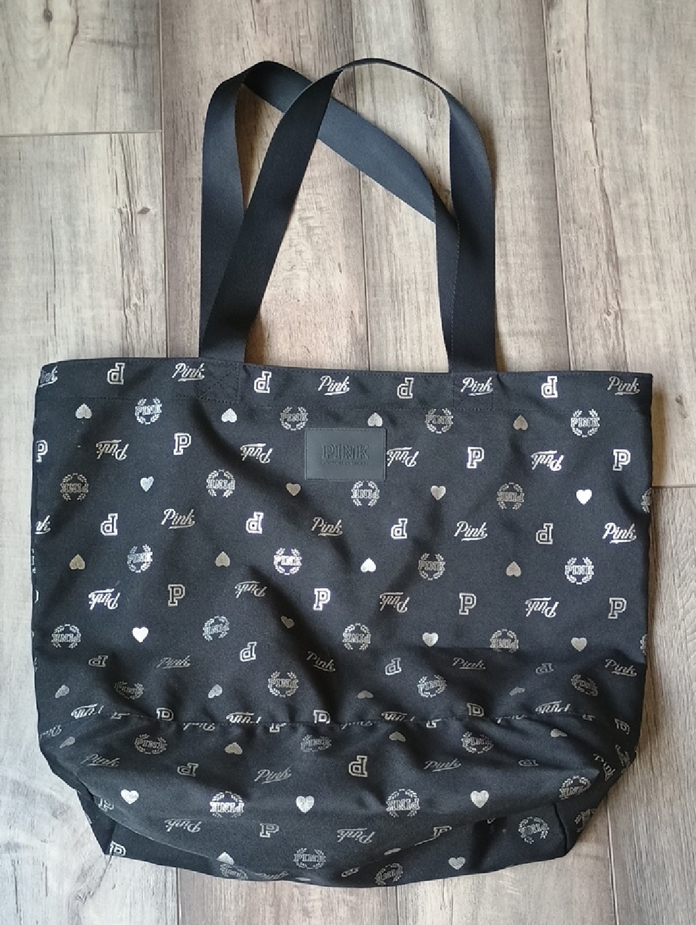 Victoria's Secret PINK Black Tote with Silver Logo Print